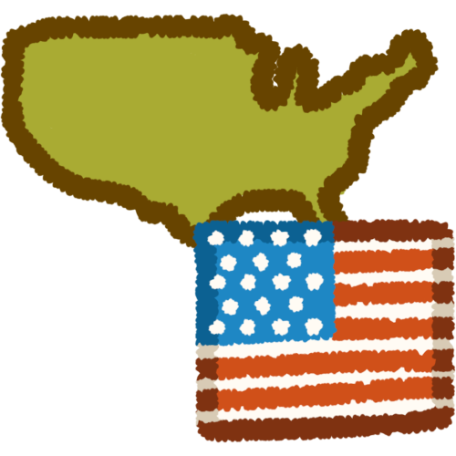 a green shape of the country of the united states, with the united states flag. the stripes continue into the flag outline